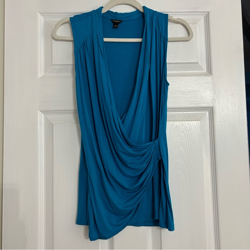 Ann Taylor Teal Blue Tank Top Drape Front Small